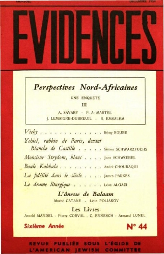 Evidences. N° 44 (Décembre 1954)